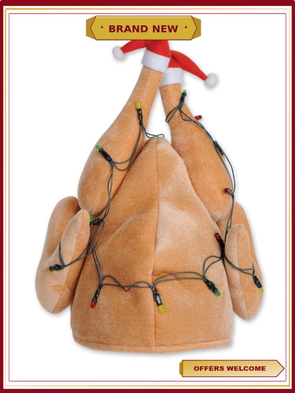 Plush Light-Up Turkey Hat with Santa Drumsticks One Size Fits Most